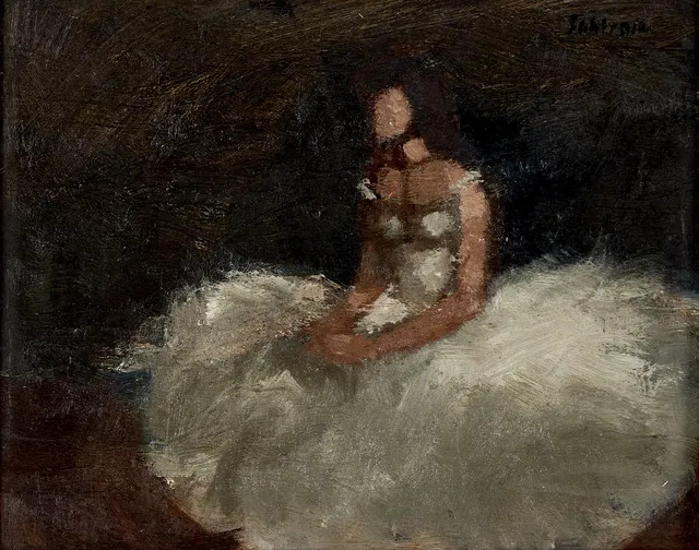 TOM FAHLROTH (1921-1980), Ballerina i tankar, signerad, olja på pannå.