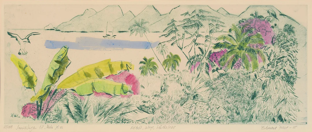 Finne, Ferdinand — "Innseilingen til Nuku Hiva" 1985 — Kunst/Grafikk — Blomqvist