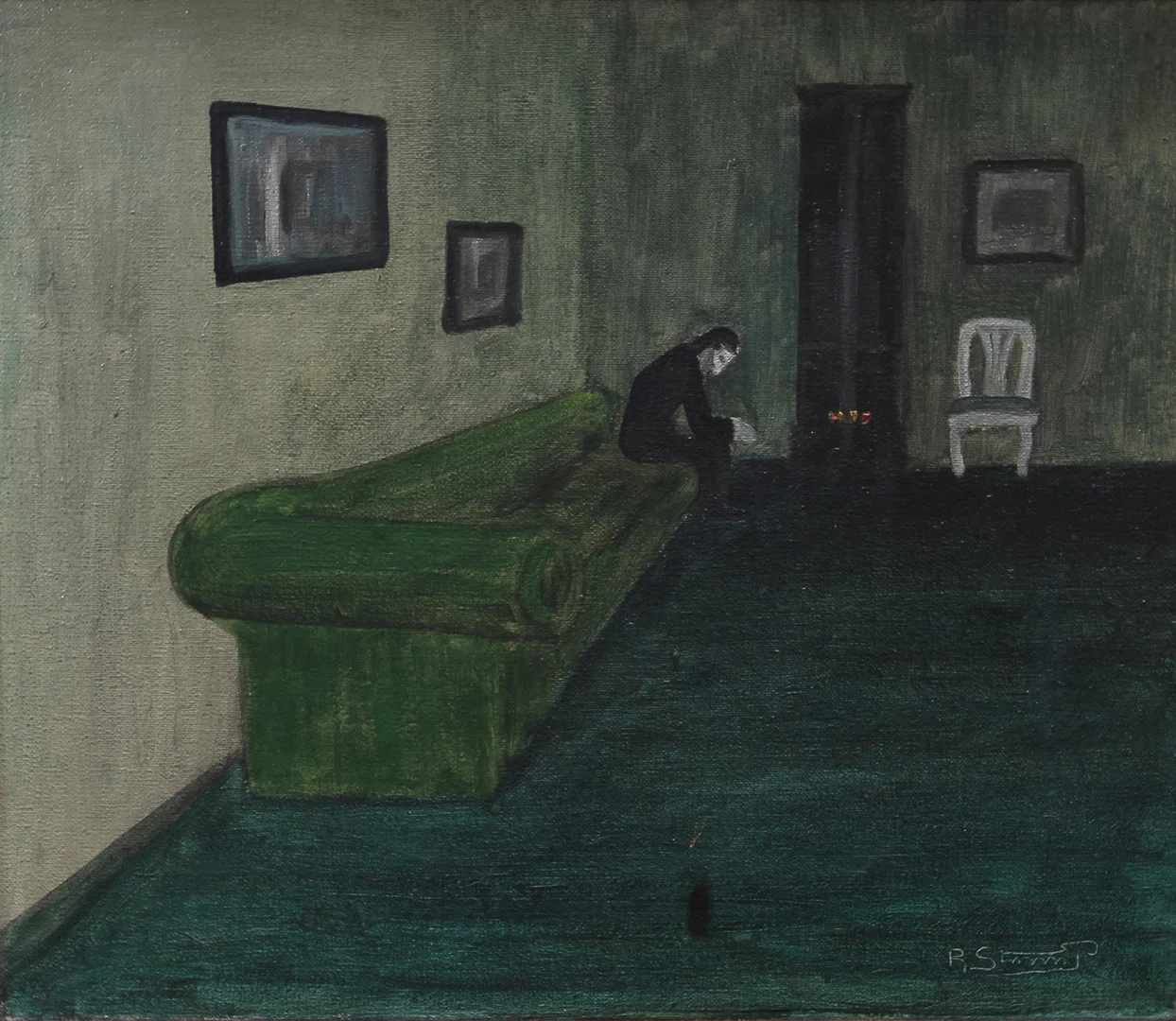 ROBERT STORM PETERSEN (1882-1949). Interiör med sittande figur. Olja på duk. — Paintings — Göteborgs Auktionsverk