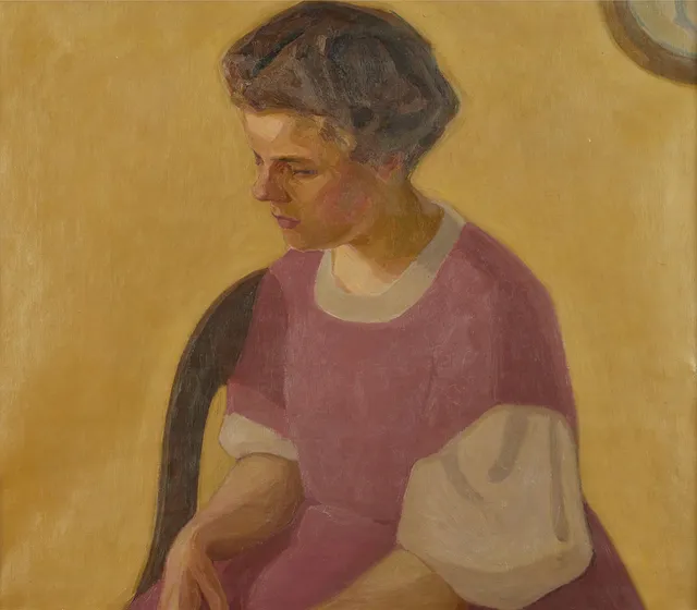 ELLEN TROTZIG (Malmö 1878-1949 Simrishamn): Självporträtt samt Trädallé dubbelsidig, 1910-tal, Trädallén signerad ELLEN TROTZIG, olja på duk.