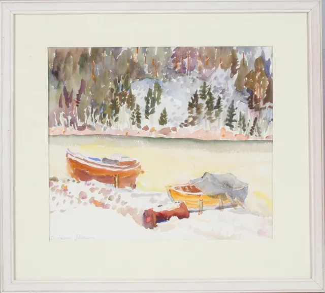 NILS GUNNAR JOHANSSON. "Båtar vid strand", akvarell, signerad.