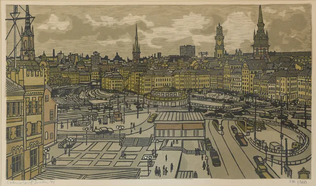 SVENOLOV EHRÉN. "Från Katarinahissen", träsnitt, signerad, numrerad 281/360 samt daterad -71.