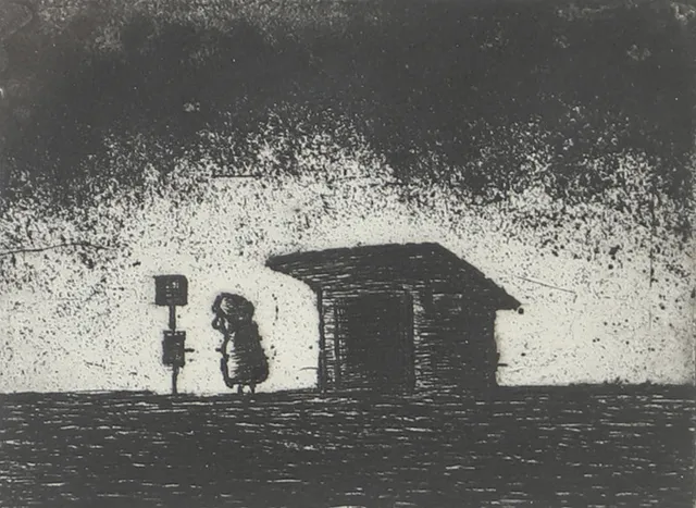 ULF LUNDKVIST. "Busskur", etsning, signerad.