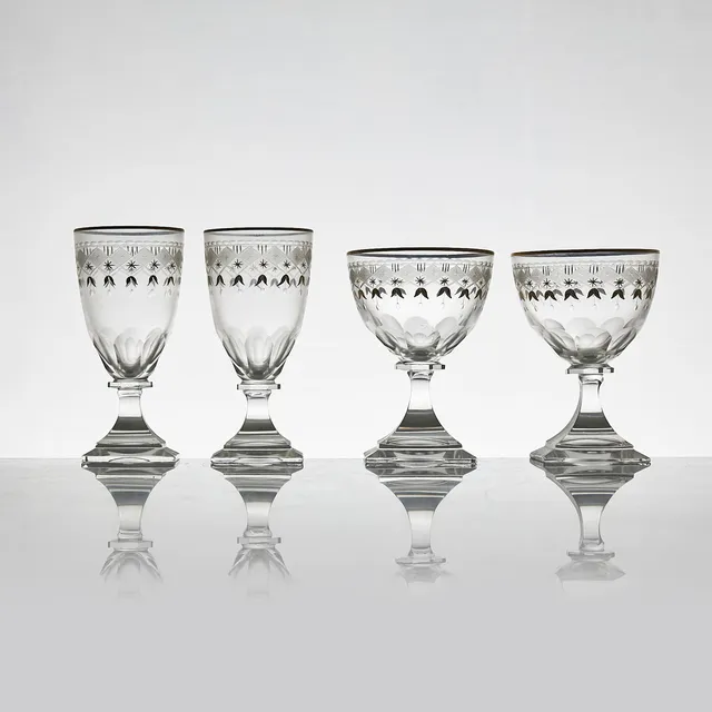 FERDINAND & WILHELM STUDE. 8 vinglas, 4 champagneskålar, "Odelberg junior" för Kosta.