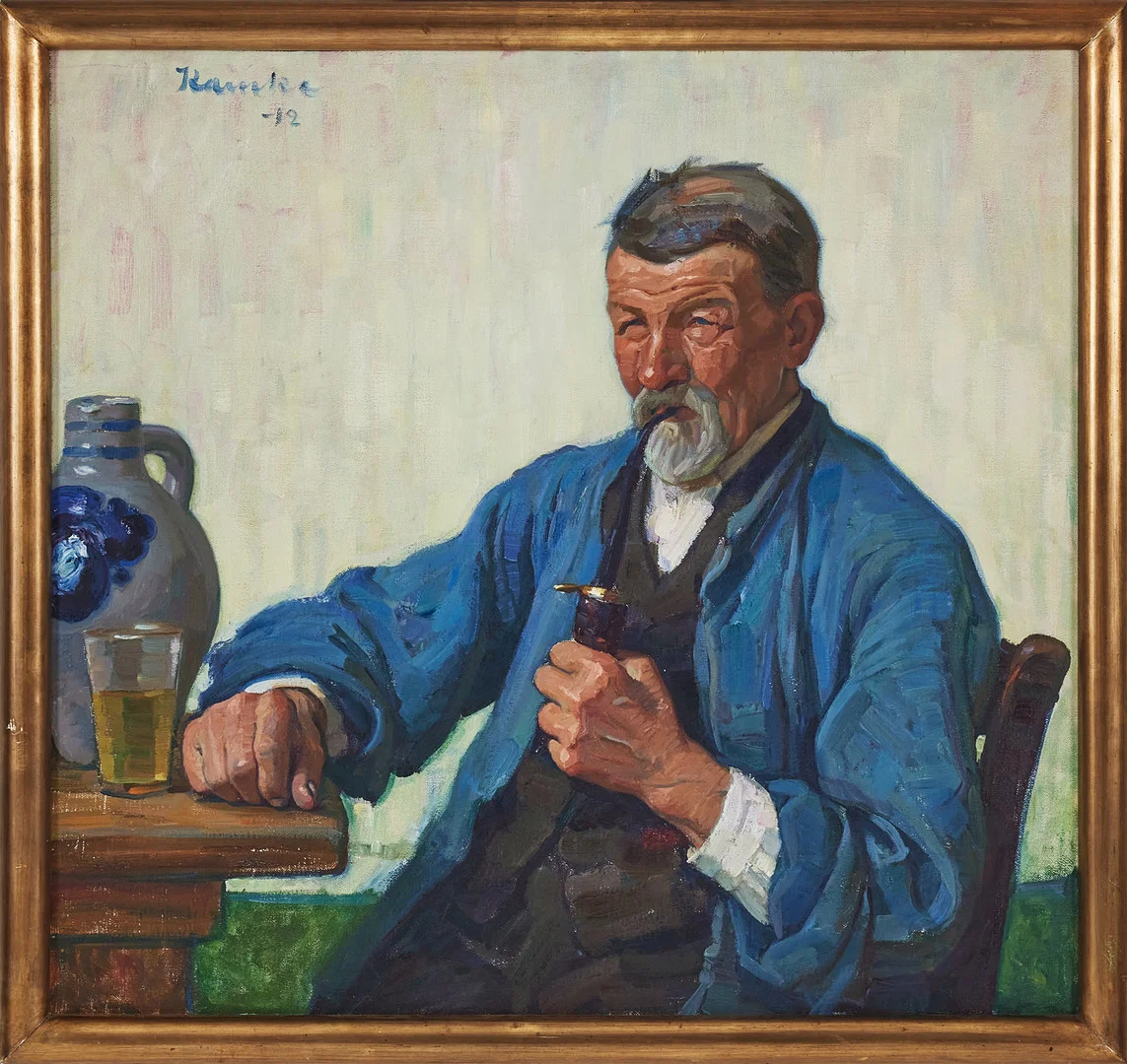 IVAR KAMKE (1882-1936). Piprökande man med saltglaserat stop, olja på duk. — Paintings — Stockholms Auktionsverk Magasin 5
