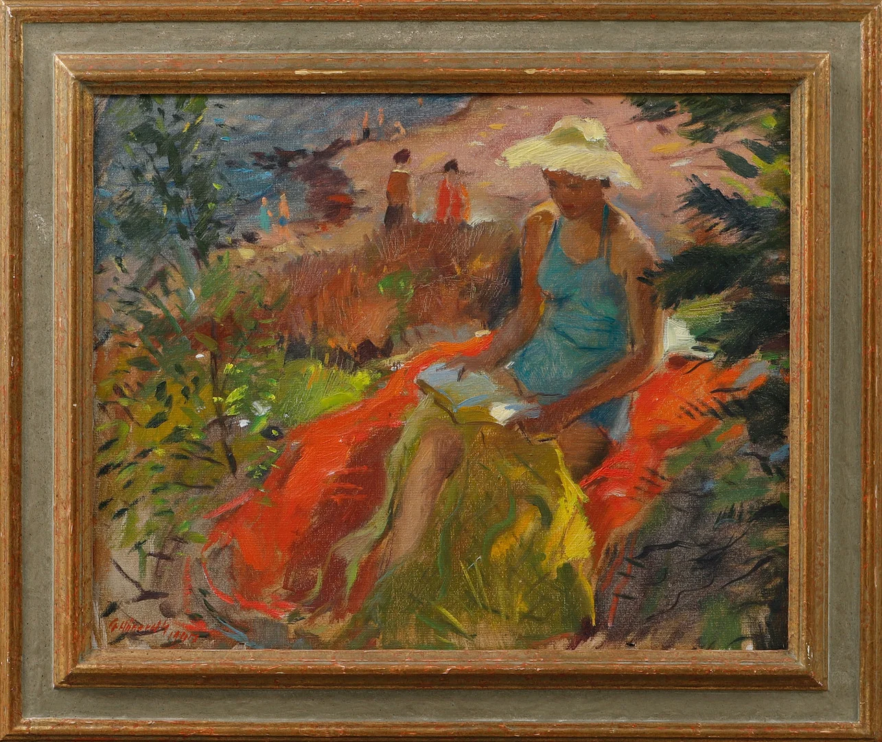 GÖSTA HÖGARDH. Dam i hatt som läser bok, olja på duk, signerad och daterad 1947. — Paintings — Göteborgs Auktionsverk
