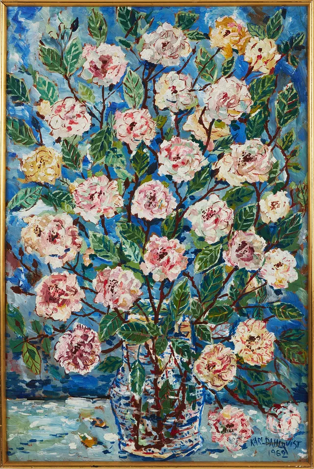 KARL DAHLQVIST (1900-1971). blomsterstilleben, olja på pannå, signerad och daterad 1962.