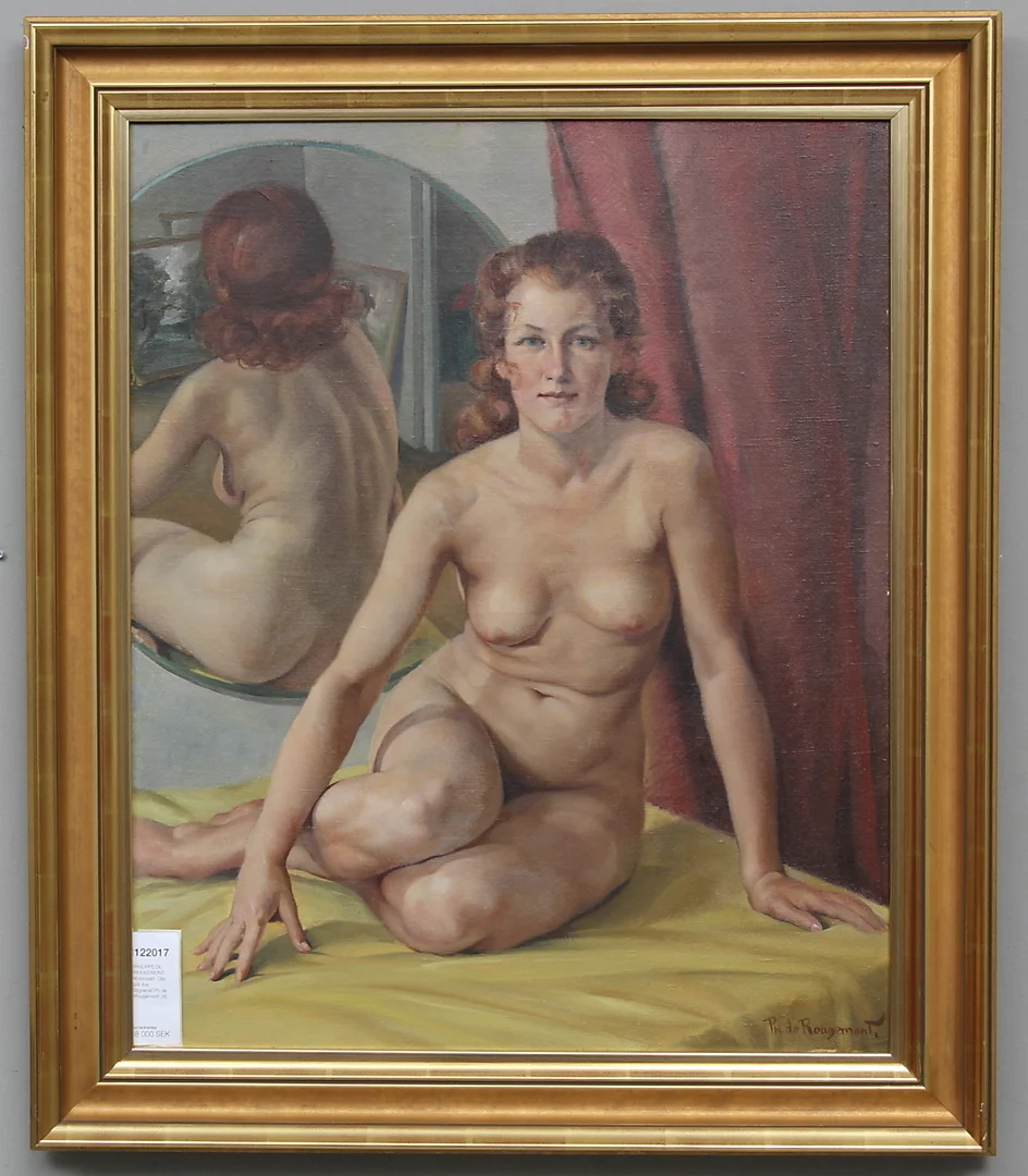 PHILIPPE DE ROUGEMONT. Kvinnoakt. Olja på duk. Signerad Ph de Rougemont. — Paintings — Gomér & Andersson Linköping