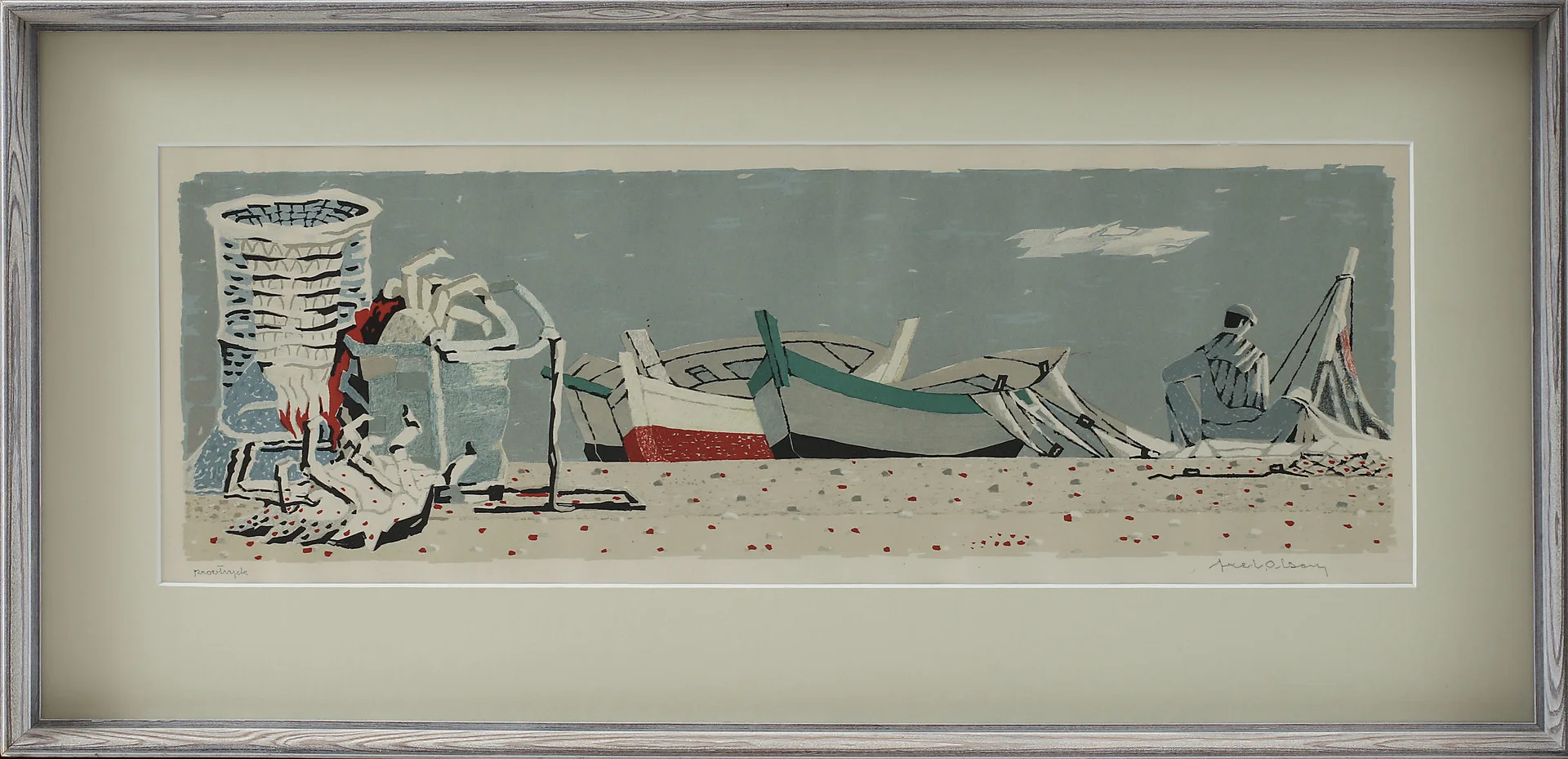 AXEL OLSON. Strandmotiv, färglitografi, signerad, provtryck. — Engravings & Prints — Göteborgs Auktionsverk