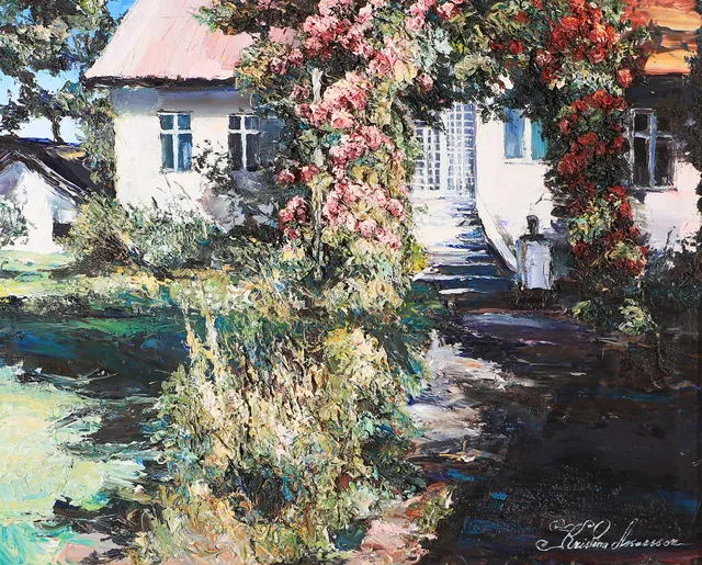 KRISTINA ASSARSSON. "I rosenträdgården", olja på duk, signerad.