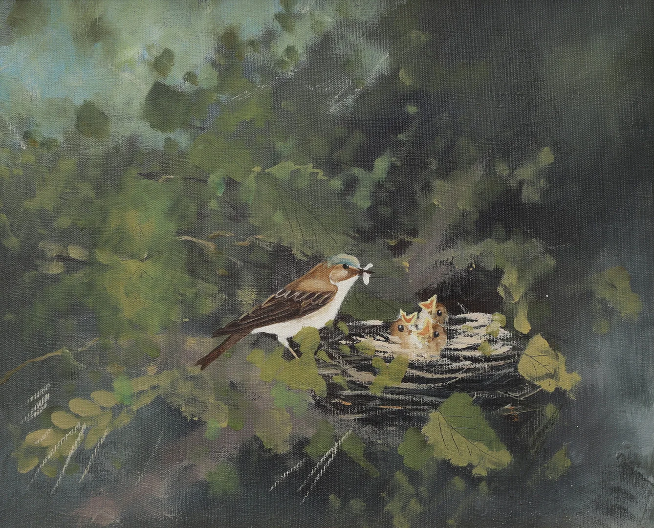 TORBJÖRN MARTINSSON. "Törnsångare vid boet", olja på duk, signerad. — Paintings — Växjö Auktionskammare