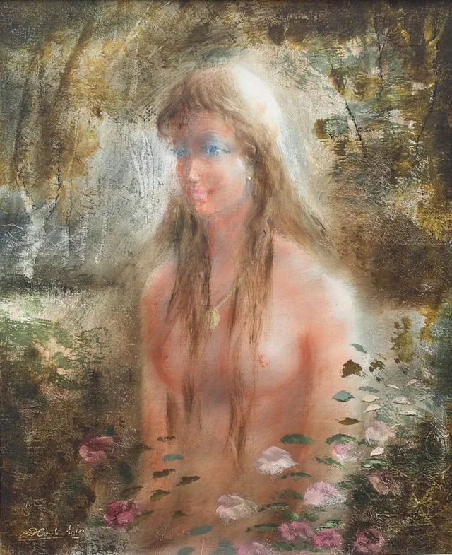 ENRIQUE CABROLIER. Kvinnofigur. Olja på duk, signerad.