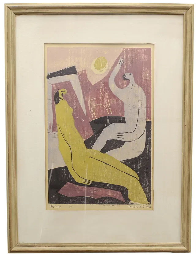 LARS ENGSTRÖM. Färglitografi, figurkomposition, numrerad 1/5, signerad, daterad 1948.
