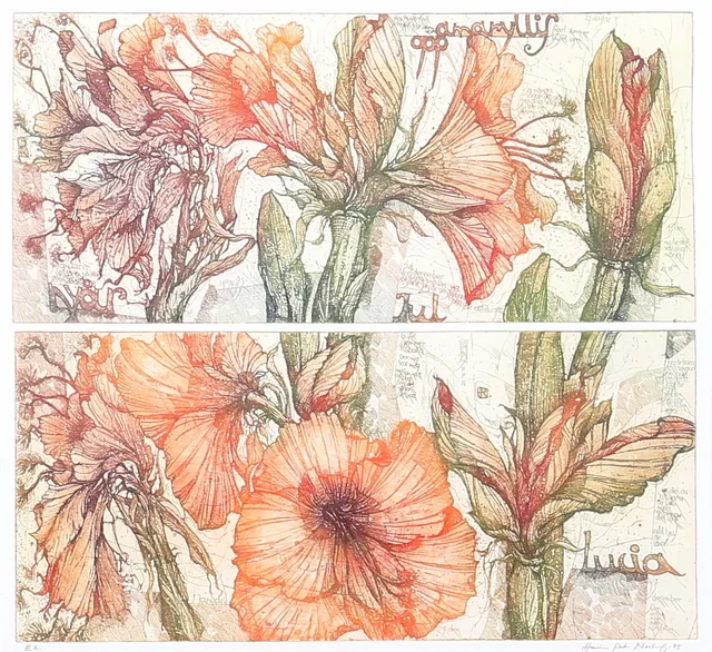 HEINER PETER NORBERG. "21 dagar amaryllis". Färgetsning, EA, signerad och daterad -95.