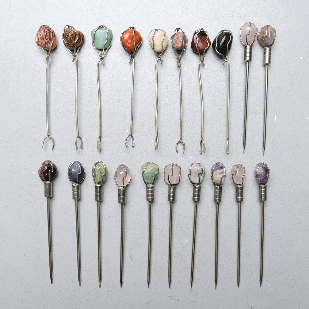COCKTAILPINNAR, 8+12 st, metall och sten, 1900-tal. — Miscellaneous — Formstad Auktioner