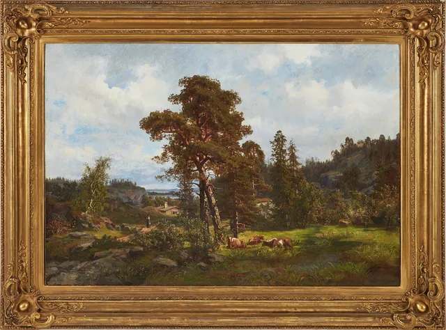 OSCAR TÖRNÅ (SVERIGE, 1842-1894). Landskap med kor, olja på duk, signerad och daterad 1868.