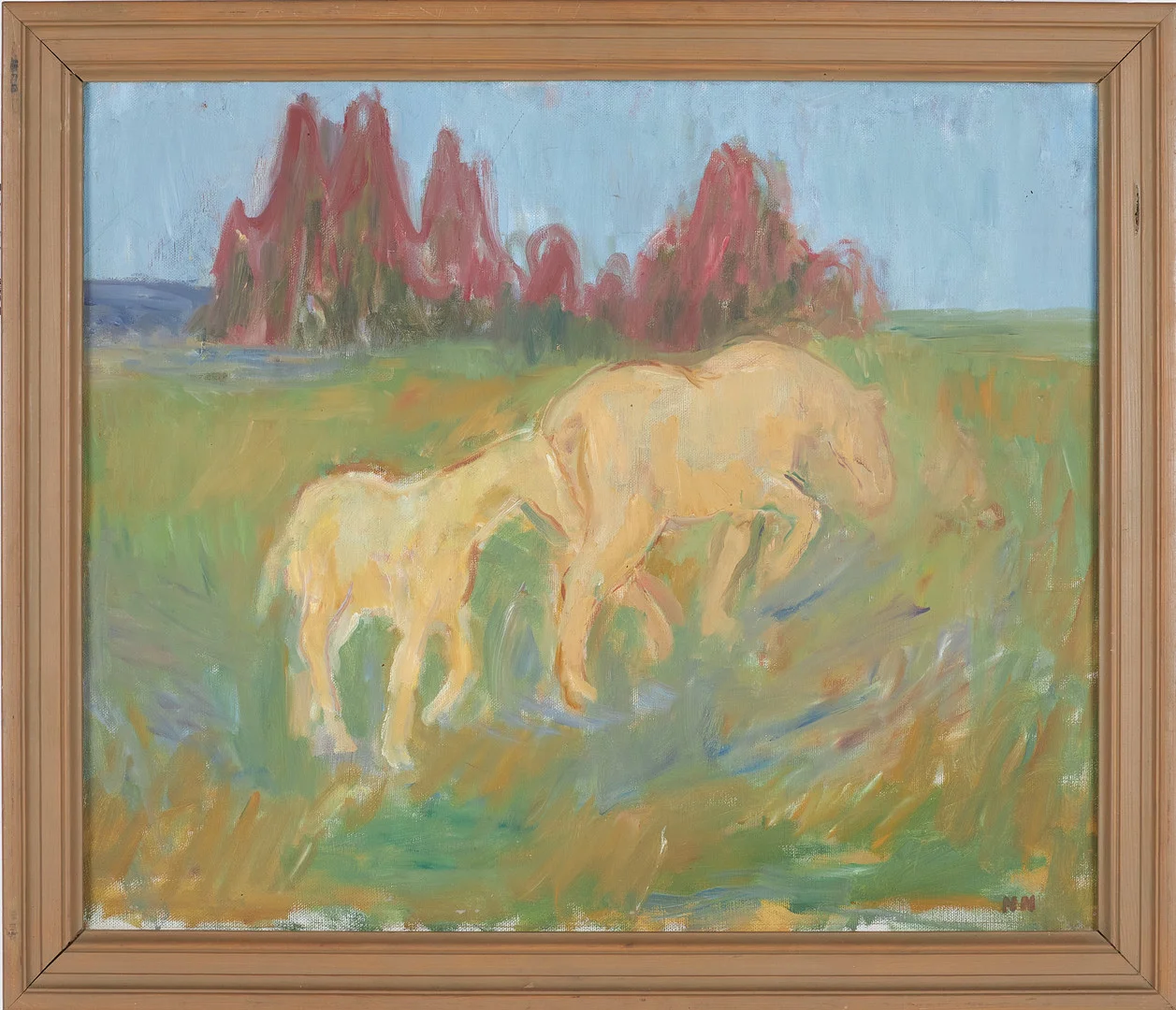 NILS NILSSON. Hästar på grönbete, olja på duk, monogramsignerad NN. — Paintings — Stockholms Auktionsverk Sickla
