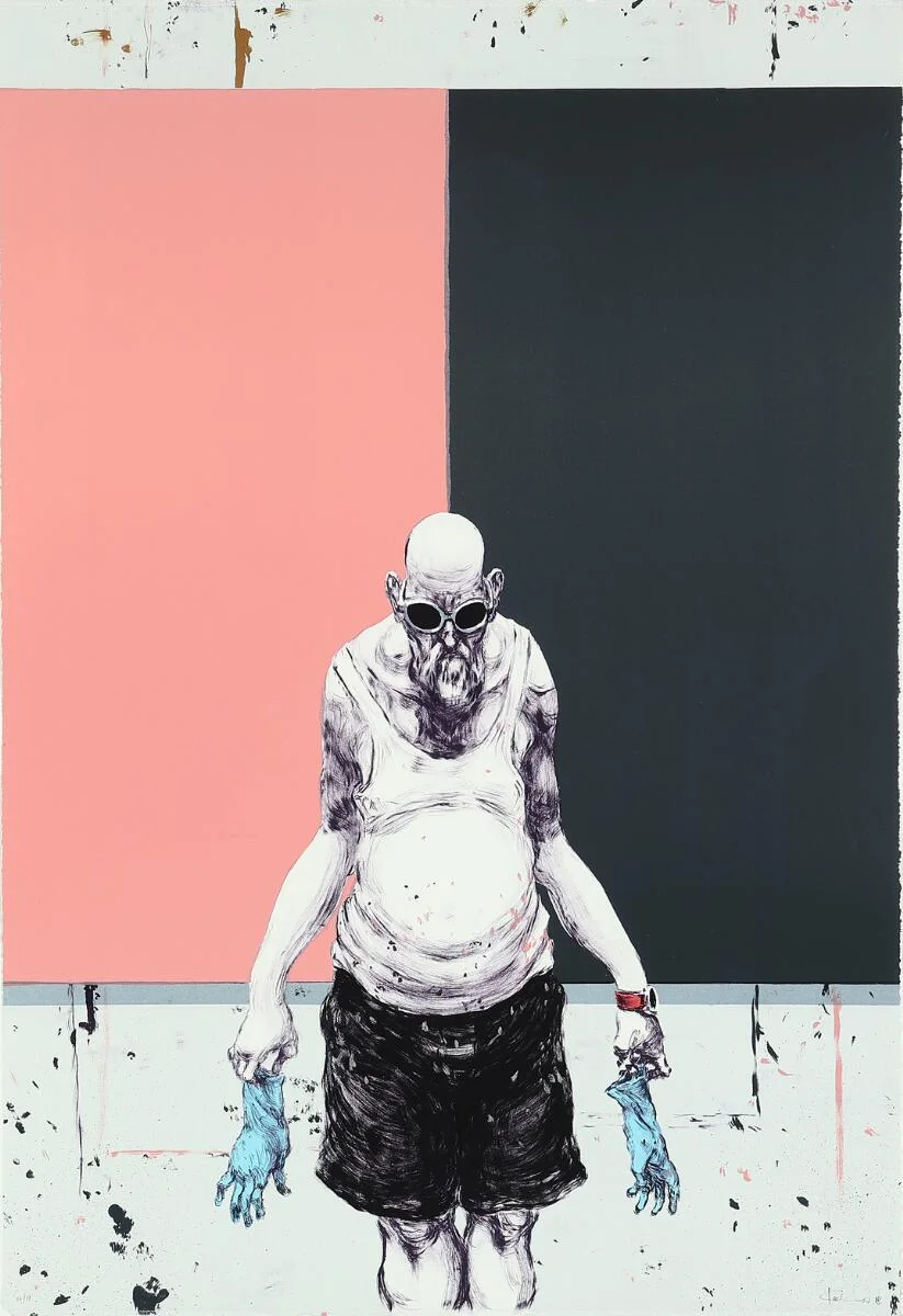 “Obey the Colours”, 2018. Signed Michael Kvium, 18, 16/17. Lithograph in colours. Sheet size 100×67 cm. — Modern Prints/Contemporary art — Bruun Rasmussen