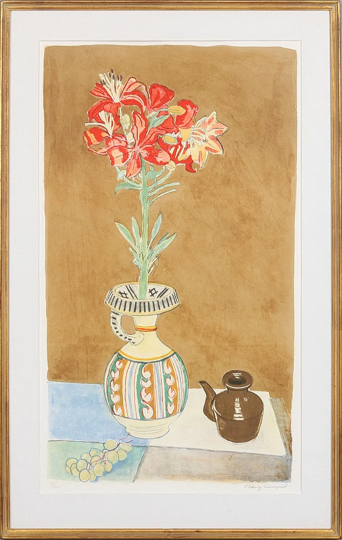 HILDING LINNQVIST( 1891-1984): Stilleben med amaryllis, signerad och numrerad 55/300, färglitografi. — Engravings & Prints — Crafoord Auktioner Stockholm