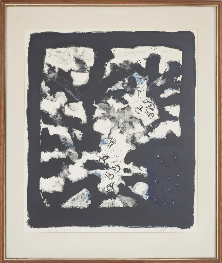 OLLE BONNIÉR. Abstrakt komposition, färglitografi, signerad samt numrerad 73/310. — Engravings & Prints — Stockholms Auktionsverk Sickla
