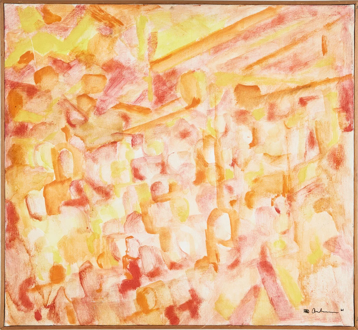 FRED ANDERSSON. "Brådska" oljemålning på duk, signerad och daterad 61. — Paintings — Stockholms Auktionsverk Magasin 5