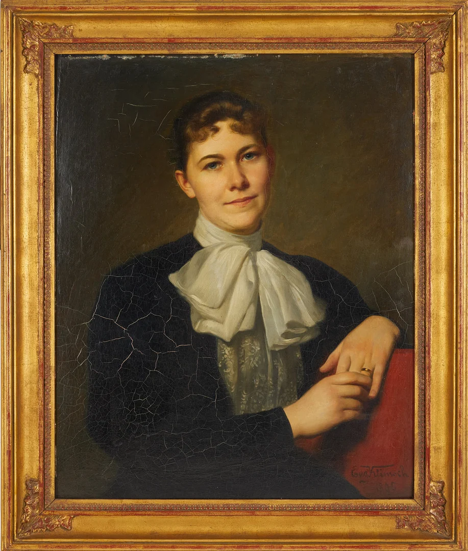 EUGEN JOHANN GEORG KLIMSCH (1839-1896). Kvinnoporträtt, olja på pannå, signerad samt daterad 1895. — Paintings — Stockholms Auktionsverk Sickla