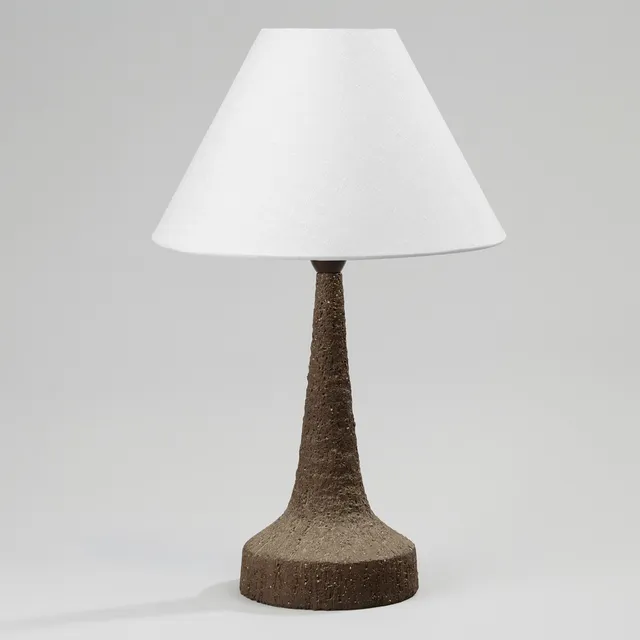 Bordlampe af uglaseret stentøj med konisk hals og bred base, antageligt dansk keramiker, 1960/70'erne.