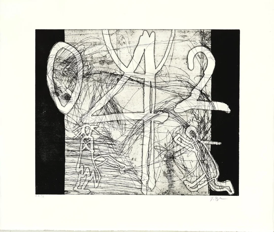 Two compositions. Signed J. Birkemose, e.a. I/I. Engraving. Sheet size 64×77 cm. Unframed. — Modern Prints/Modern art — Bruun Rasmussen