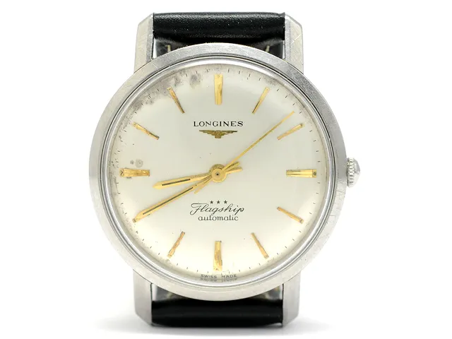 LONGINES, Flagship, Cal 340, Serie nr. 11929927, Ref nr. 3104, Boett nr. 3104-2/370, herrur, 35 mm, stål, automatisk, plexiglas, skadad urtavla, läderband, originalspänne, ca 1961.
