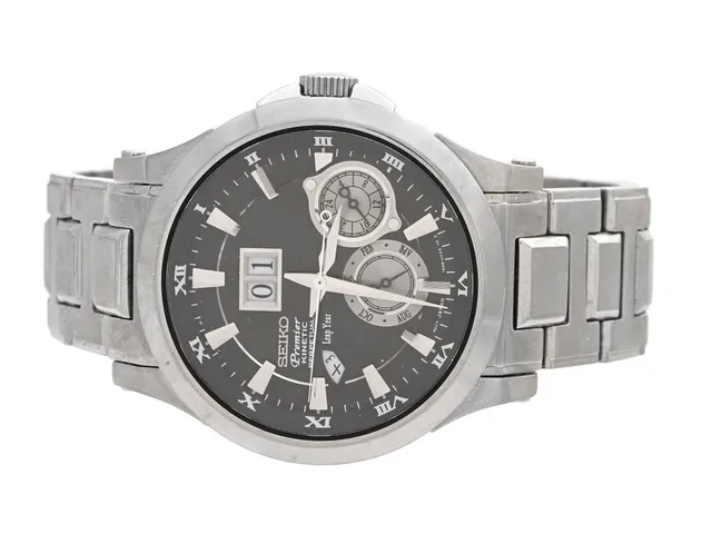 SEIKO, Premier, Kinetic Perpetual, Serie nr. 600493, Boett nr. 7D48-0AA0, herrur, 40 mm, stål, kinetic, safirglas, stort datum, månad, skottår, 24-timmarsvisning, defekt (går ej, akut servicebehov), originallänk, viklås, ca 2006.