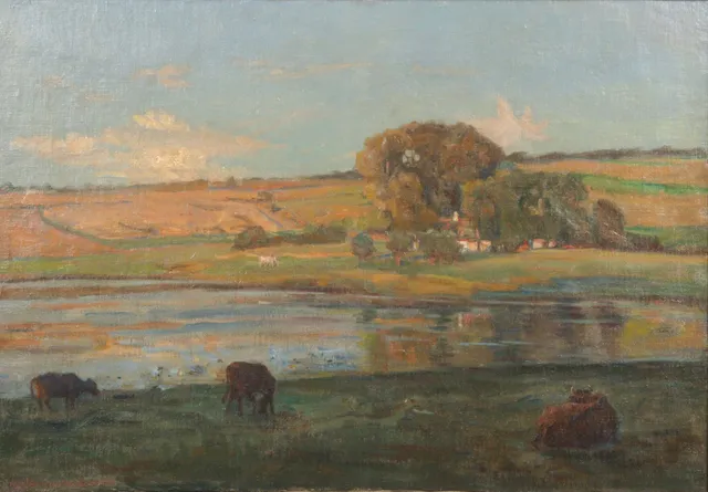 Viggo Johansen. Landscape with cows from Bramsnæs, 1918