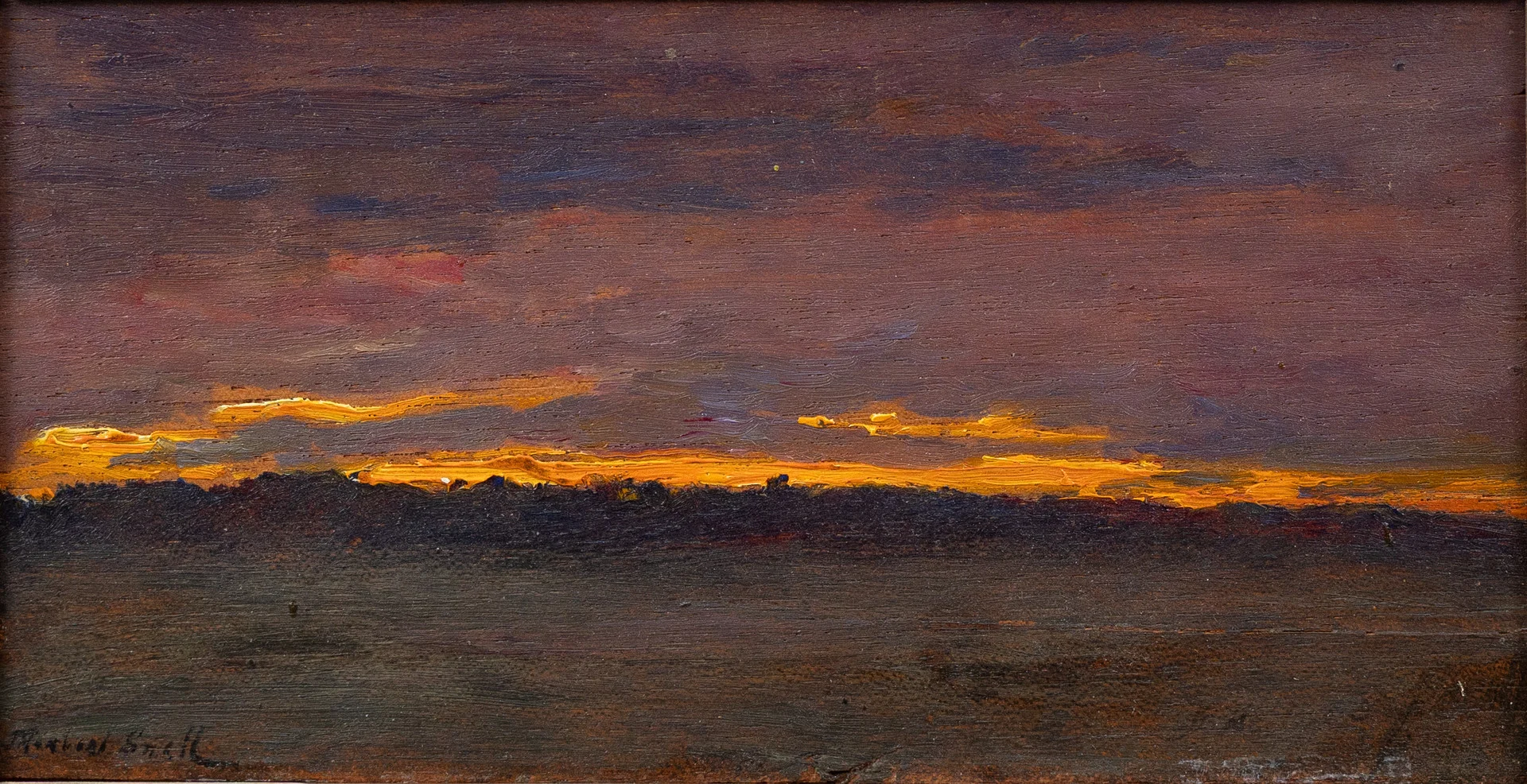 JAMES HERBERT SNELL (STORBRITANNIEN, 1861-1935). Skymningsljus, olja på pannå, signerad. — Paintings — Garpenhus Auktioner