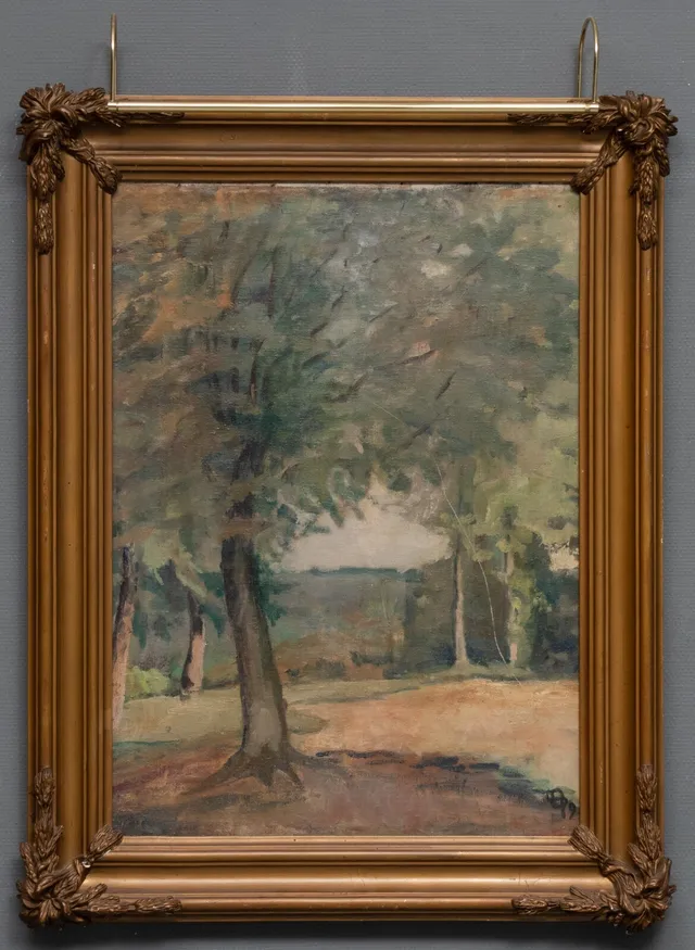 Ubekendt kunstner, skovmotiv, olie på lærred