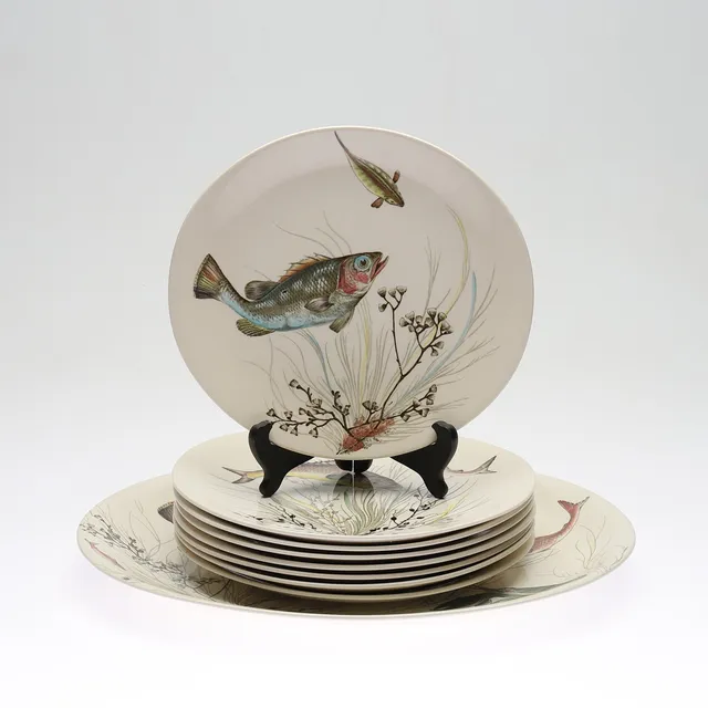 SERVISDELAR, 9 delar, flintgods,"Fish", Johnson Bros, England.