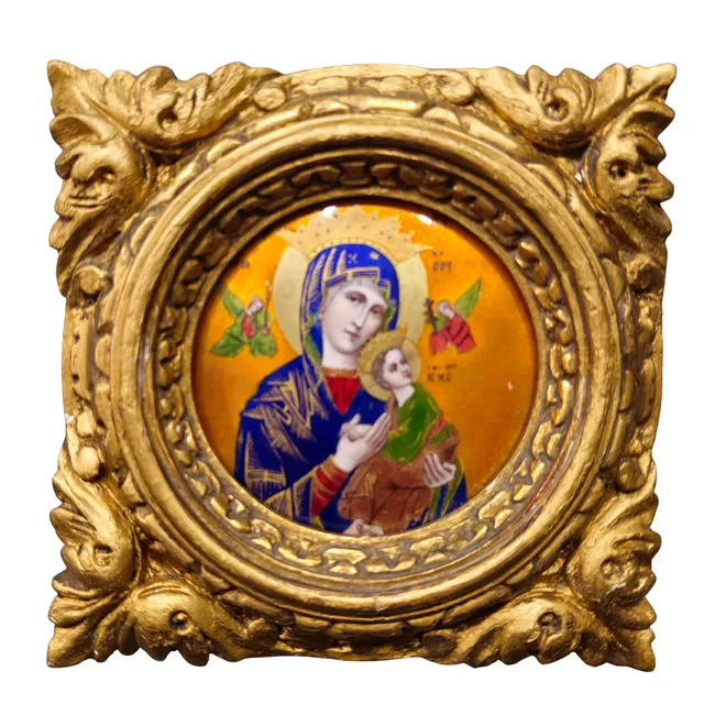 VIRGEN CON EL NIÑO. ESMALTE FRANCÉS DE LIMOGES. FIRMADA.