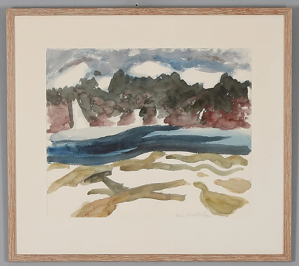 THAGE NORDHOLM. "Ångermanälven i vinterskrud", akvarell på papper, signerad. — Paintings — Stadsauktion Sundsvall