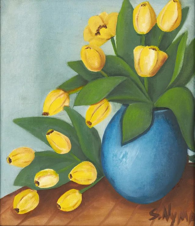 SVEA NYMAN (1902-1986), ”Blå vas”, signerad S. NYMAN, olja på duk.