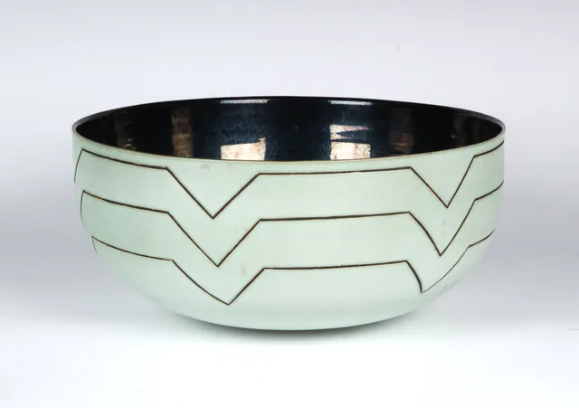 Vibeke Fischer. Glazed ceramic bowl with line decoration, 2000