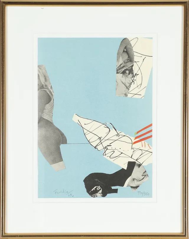 Three compositions: “Kvindernes Skygge”, “Kornmarken” and “Trekantens værelse”. All signed Freddie 69, 330/350 and EA. Lithograph in colours. Sheet size 35×25 cm. (3)