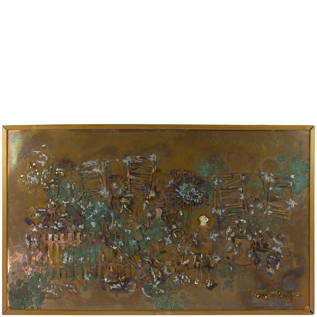 ROLF LINDSTEDT. Koppartavla, med fastlödda figurer av koppar, signerad, Ewy och Rolf. — Other — Höganäs Auktionsverk