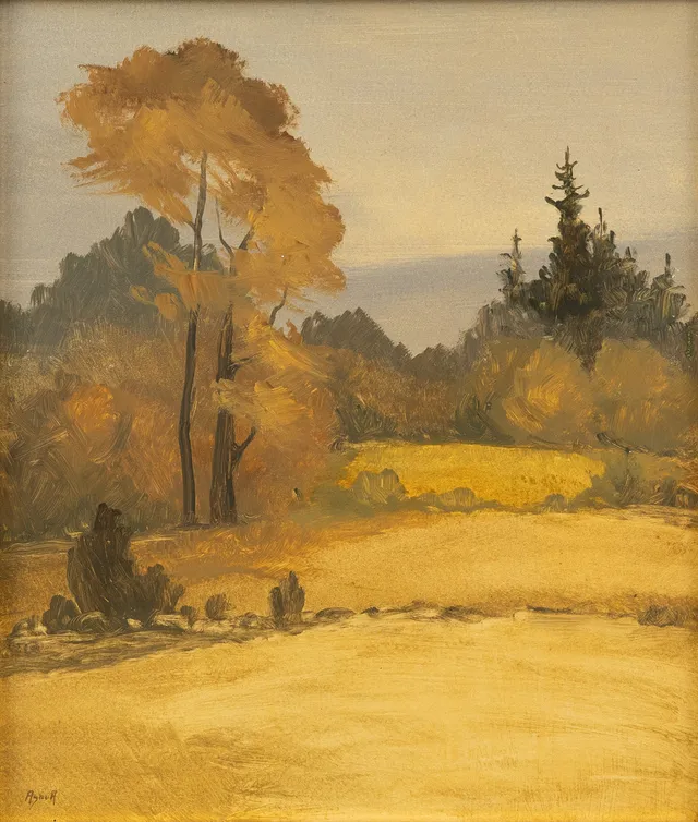 AGNE ARONSSON (1924-1990). Landskap med träd, olja på pannå, signerad.