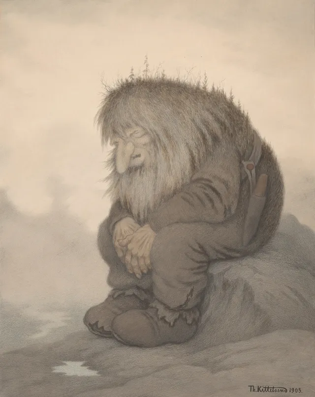 Kittelsen, Theodor — "Trollet som grunner på hvor gammelt det er" 1905