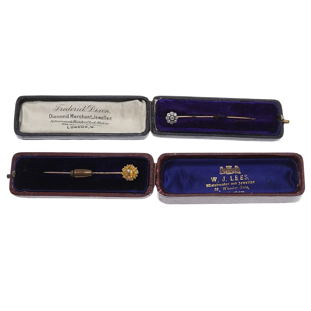 TWO GOLD AND GEM SET STICK PINS. — Cufflinks & Tie Pins — Lawrences Auctioneers