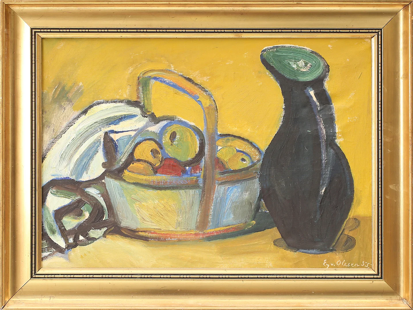 EYVIND OLESEN. Olja på duk, stilleben med frukt, signerad samt daterad 55. — Paintings — Garpenhus Auktioner