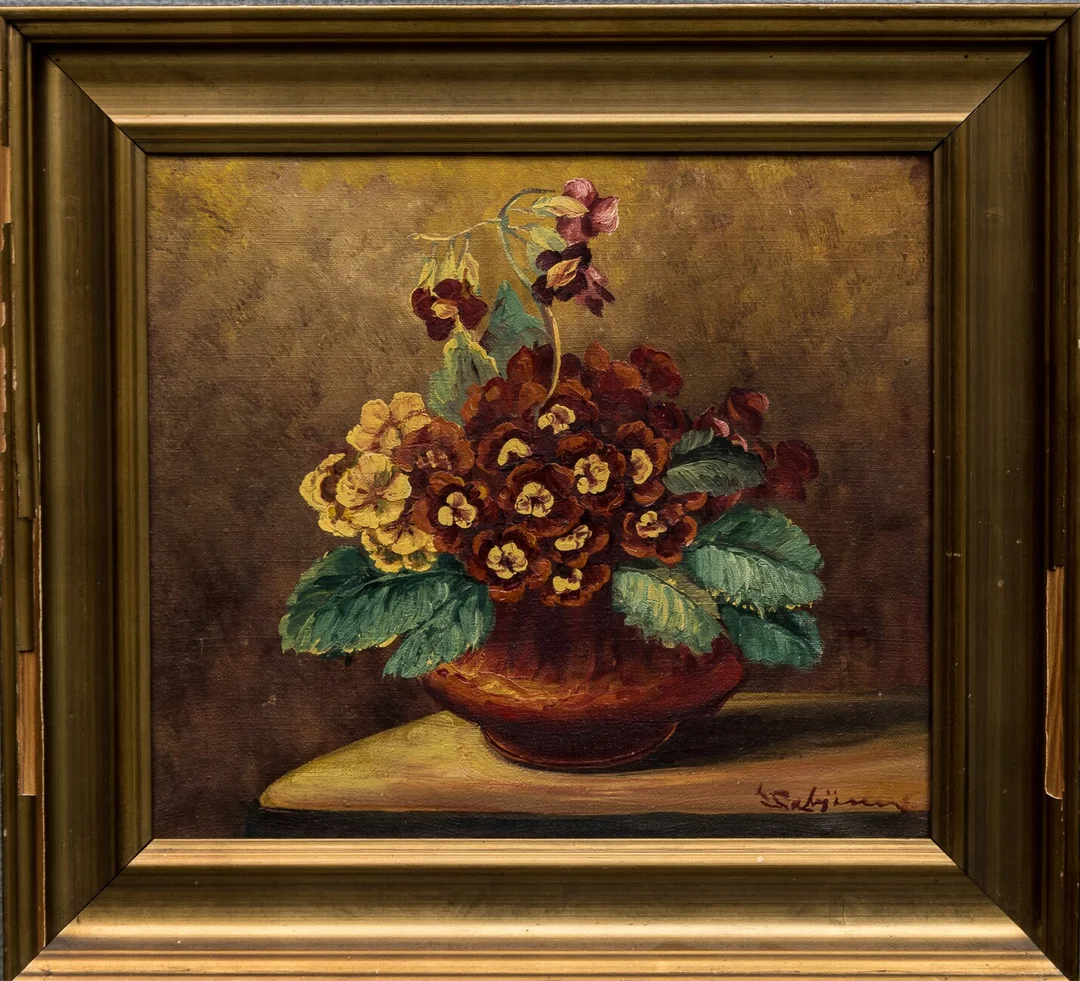 Ubekendt kunstner, blomstermotiv, olie på lærred — Paintings and sculptures/Older pictorial arts — Lauritz