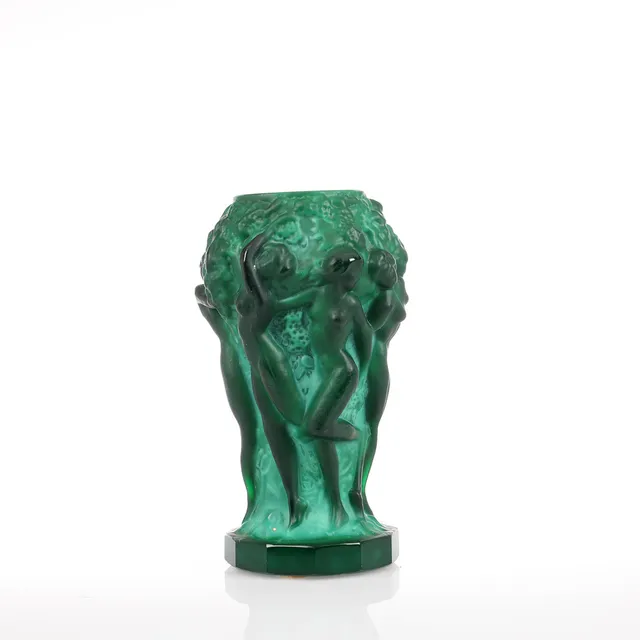 FRANTISEK PAZOUREK. Vas, 1930-tal, art deco, malakitglas, Curt Schlevogt, Tjeckien / Böhmen.