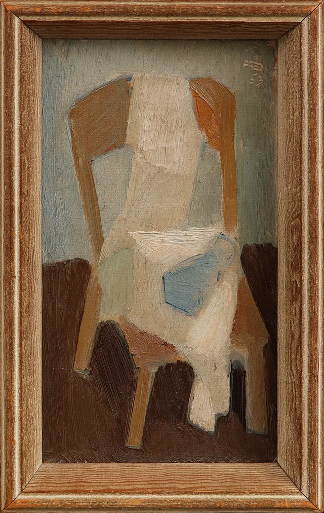 FRED ANDERSSON. Stilleben med stol, olja på duk, signerad samt daterad 53.