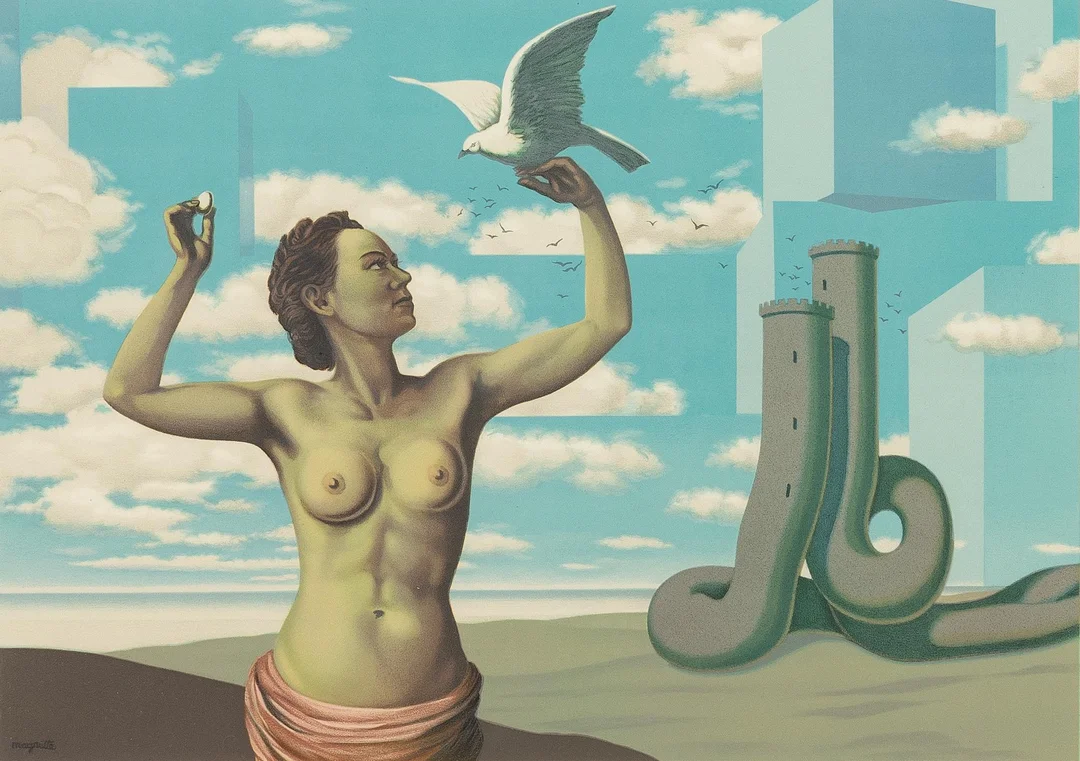 René Magritte, Surrealistisk komposition. Ur: "Les enfants trouvés". — Konst/Grafik — Bukowskis