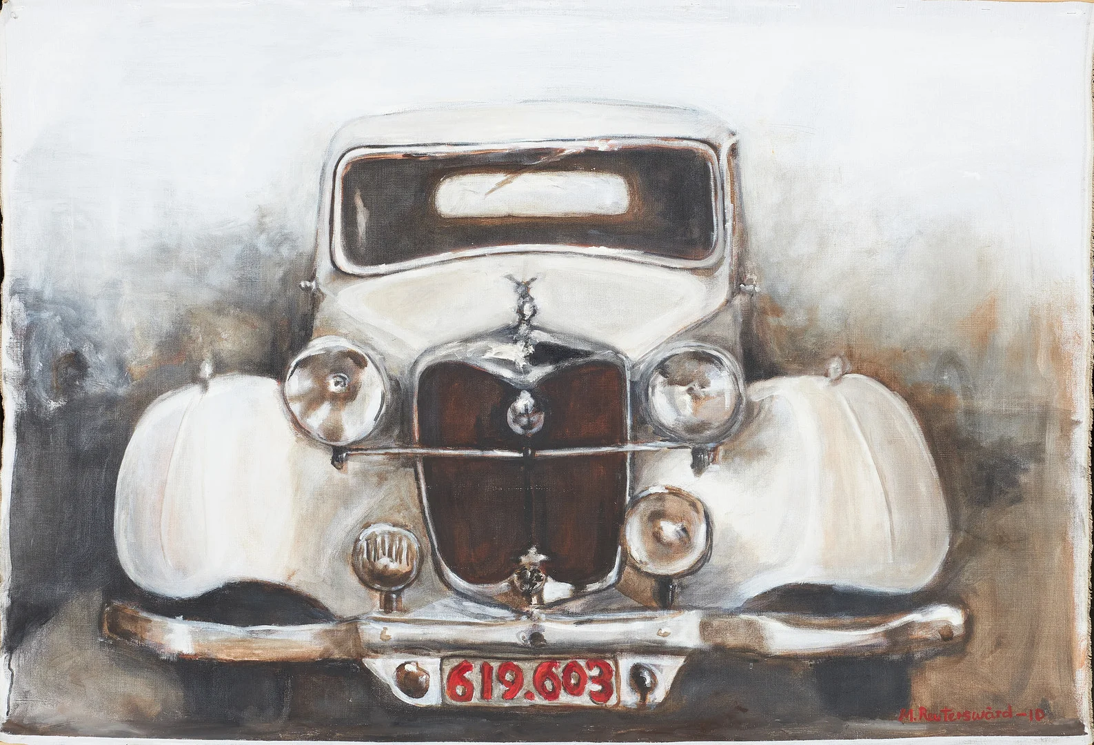 MÄRTA REUTERSWÄRD. "En Rileybil", olja på duk, signerad och daterad -10. — Paintings — Stockholms Auktionsverk Sickla
