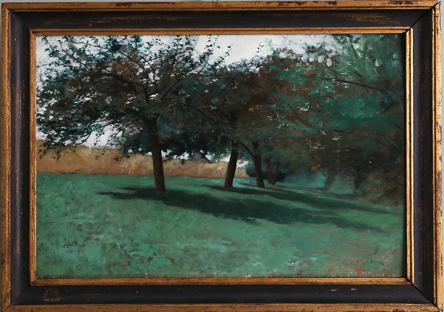AUGUST HAGBORG. Grönskande landskap, olja på pannå, signerad, 1800-tal. — Paintings — Kalmar Auktionsverk